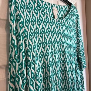 Chico's Turquoise and White Patterned Top